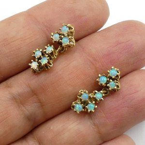 Vintage 14k gold & opals cabochon stud drop earrin